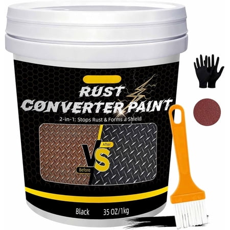 2-in-1 Rust Converter & Metal Primer 35oz Black - Rust Inhibitor for Metal, Rust Reformer & Protection, Heat Resistant Anti Rust Coating for Automotive Frames, & Tools