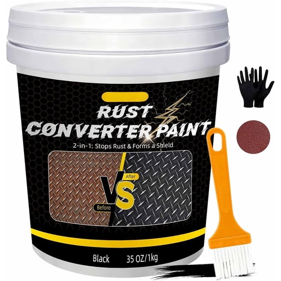 2-in-1 Rust Converter & Metal Primer 35oz Black - Rust Inhibitor for Metal, Rust Reformer & Protection, Heat Resistant Anti Rust Coating for Automotive Frames, & Tools