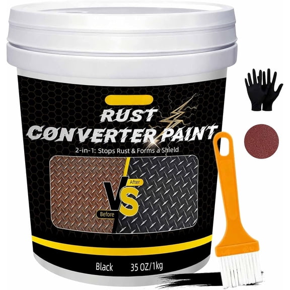 2-in-1 Rust Converter & Metal Primer 35oz Black - Rust Inhibitor  for Metal, Rust Reformer &  Protection, Heat Resistant Anti Rust Coating for Automotive Frames, & Tools