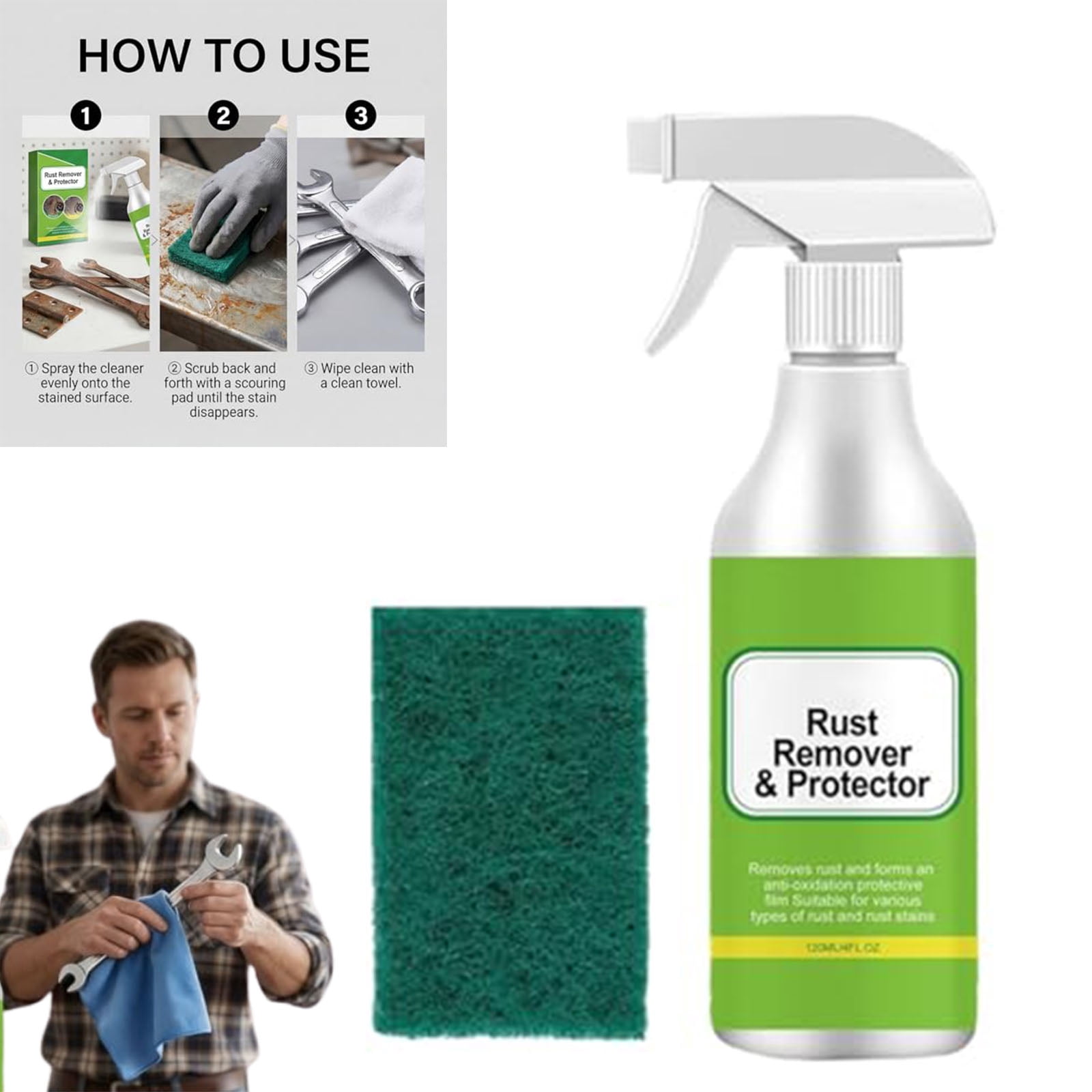 2-in-1 Rust Remover and Protector Spray, Heavy-Duty Metal Rust Remover ...
