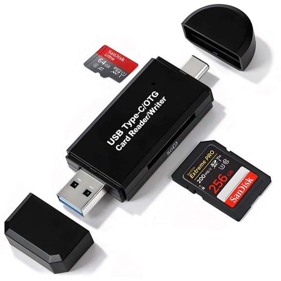 2-in-1 SD Card Reader, USB C & USB 3.0 Simultaneous Read/Write Memory Card Adapter for SD/Micro SD, SD Card Reader for iPhone 15/16/17, MacBook Pro, Laptop, PC