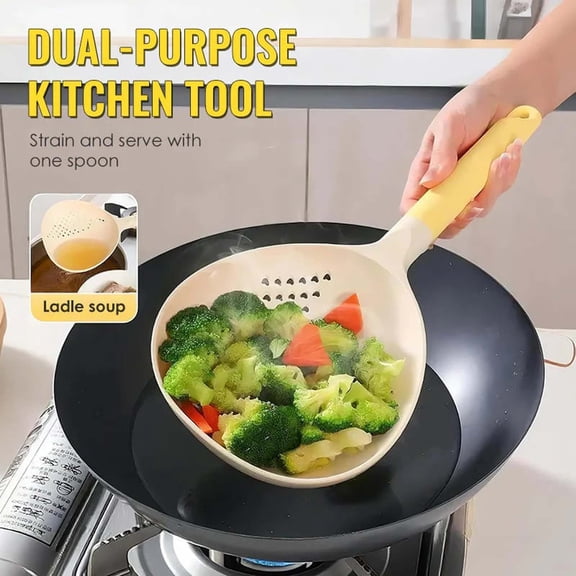 2-in-1 Serving Straining Spoon,Large Capacity Colander Ladle with Heat-Resistant Nylon and Silicone Handle,Multi-Functional Kitchen Utensil for Pasta,Soup,Stews,and Home Cooking-multicolor