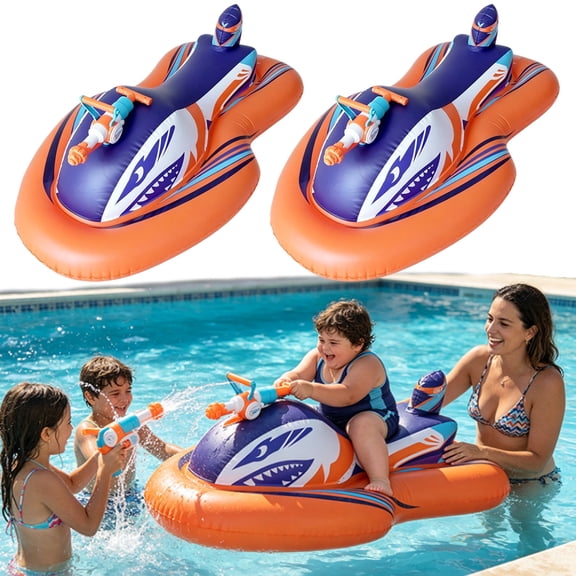 2-in-1 Shark Inflatable Jet Water Ski, Shark Ride-on Water Toys with Built-In Water Gun, Pool Toys