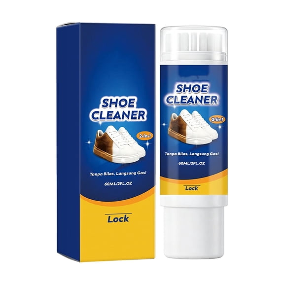 2-in-1 Shoe Cleaner with Built-in Brush, 60ml Stain Remover for White Sneakers Leather Canvas Footwear Care