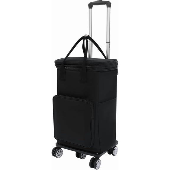 2 in 1 Shopping Cart with 5 Wheels Portable Utility Dolly Luggage Cart 55Lbs Hand Truck with Removable Waterproof Bag for Shopping, Camping, Traver