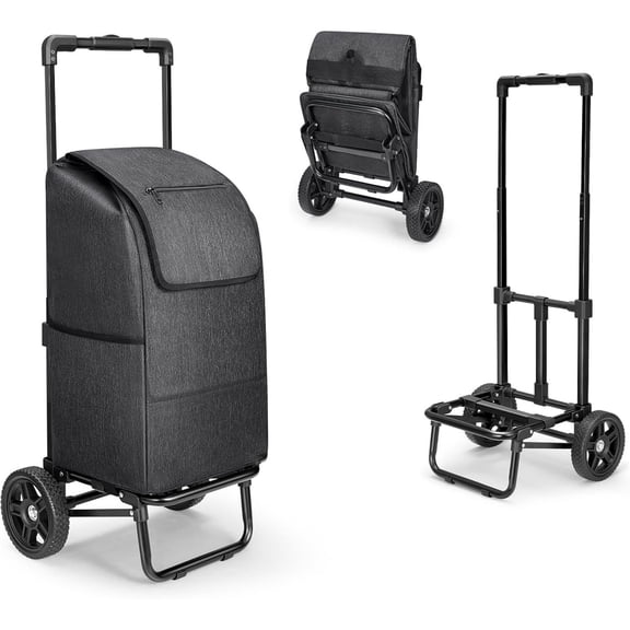 2 in 1 Shopping Carts for Groceries 330 lbs Grocery Cart on Wheels Foldable Utility with Waterproof Tote Bag School Laundry Craft Show Black