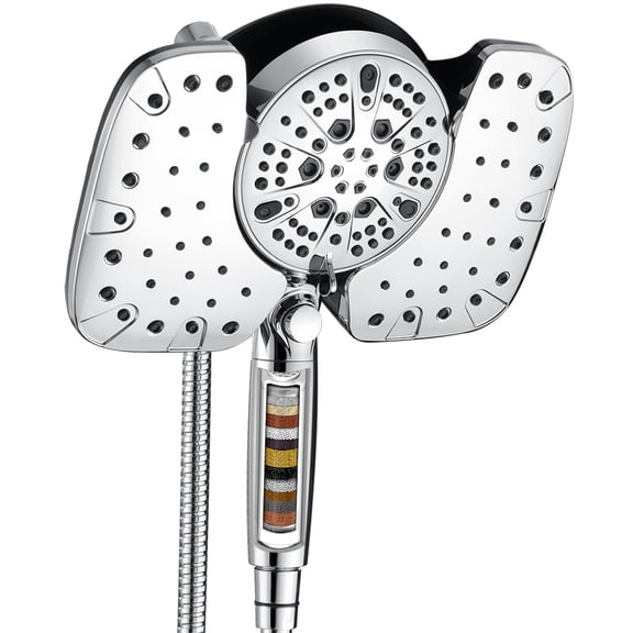 2-in-1 Shower Heads With Handheld 2.5gpm: 10" Rain Head & Hand Held 9 Spray Settings Detachable On/off And 15-stage Filter