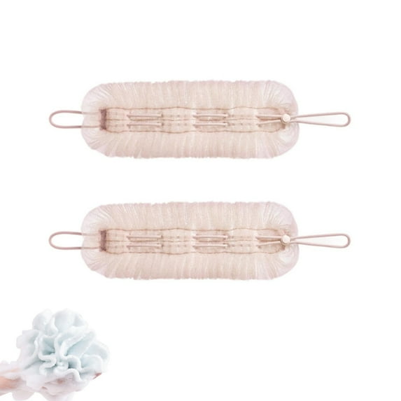 2-in-1 Shower Scrubber,Pink Shower Pouf and Back Scrubber,QZS Pouf and Back Scrubbers Combo with Suction Cup for Men and Women Bath,2Pack