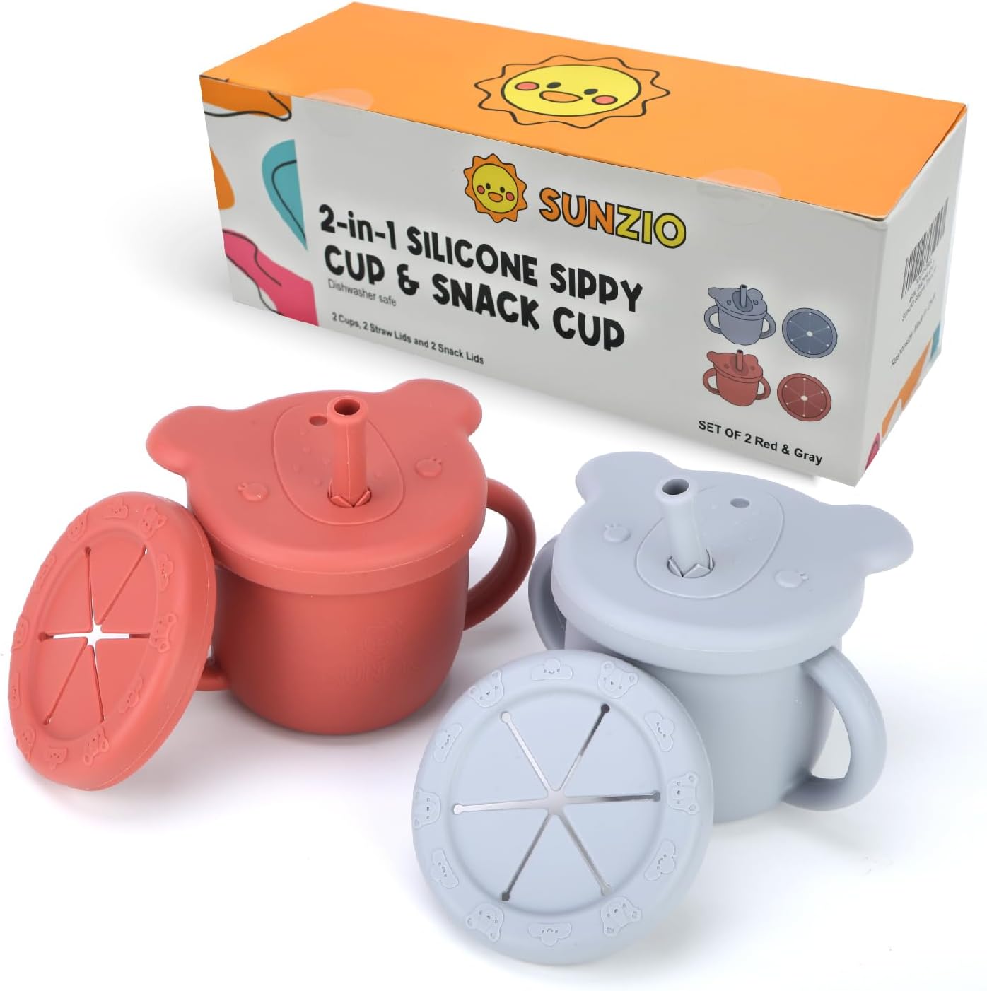 2in1 Silicone Baby Cups with Straw & Snack Cup Lid Spill Proof