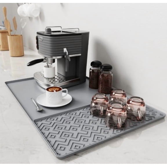 2-in-1 Silicone Coffee Machine Mat  Non-Slip Heat Insulation Draining Tray for Bar Counter and Dining Table