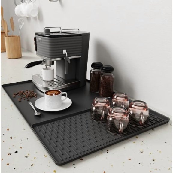 2-in-1 Silicone Coffee Machine Mat - Non-Slip Heat Insulation Draining Tray for Bar Counter and Dining Table