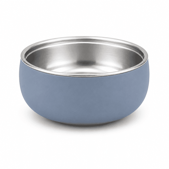 2-in-1 Silicone & Stainless Steel Pet Bowl with Durable Silicone Base for Dog & Cat, Denim