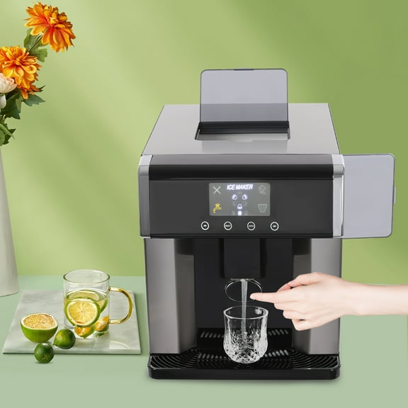 2-in-1 Silver+Black 31*41*37cm Countertop Ice Maker Dispenser Water Maker for Homes Cafes Offices