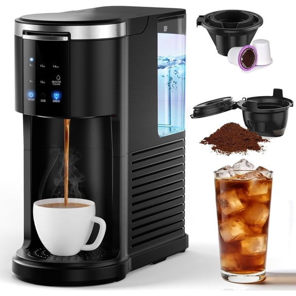 2-in-1 Single Serve & 5-Cup Drip Coffee Maker Compatible with K-Cup & Ground Coffee 40Oz Water Tank Programmable Timer Auto Shut-Off Self-Clean Digital Clock Removable Filter Home Office