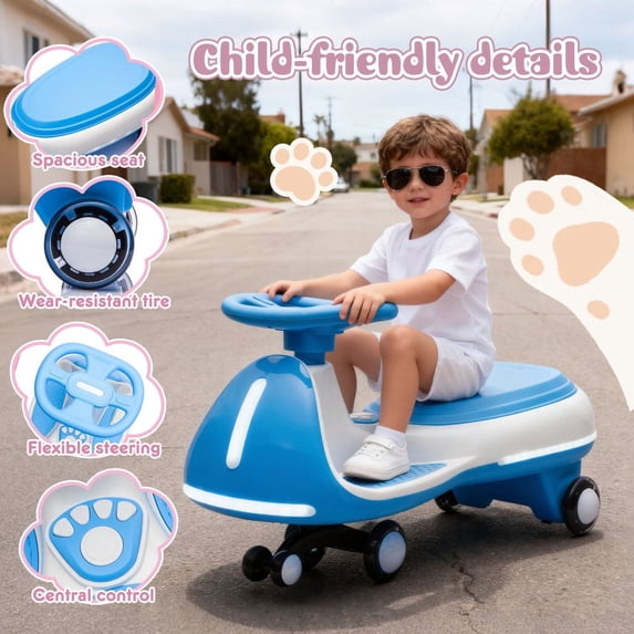 2-in-1 Smart Design 12V Kids Electric Wiggle Car with LED Stream Lights ...