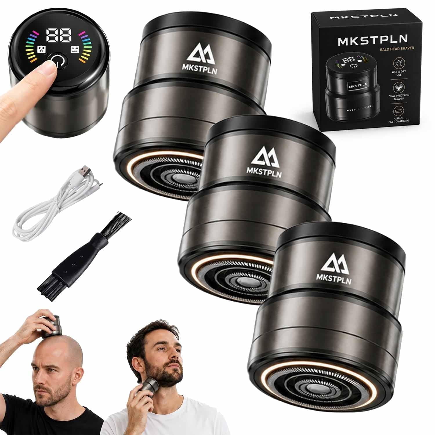 New Portable Razor 2-in-1 Smart Electric Bald Head Shaver and Beard Trimmer Digital ...