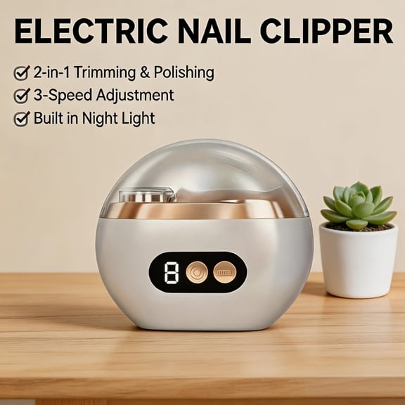 2-in-1 Smart Electric Nail Clipper & Polisher, USB Rechargeable, Anti-Cut, Lighted, for Manicure & Shaping