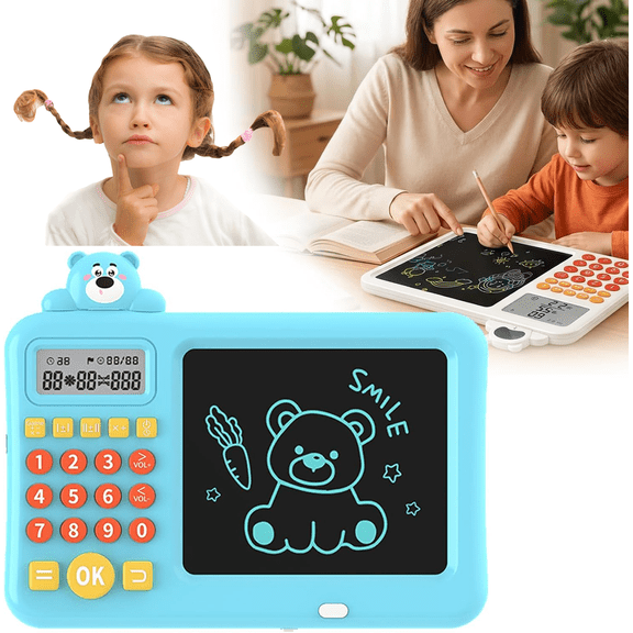 2-in-1 Smart Math Learning Tablet & LCD Writing Pad , Eye-Protect LCD , Interactive Doodle Tool , No Blue Light, No Glare , Electronic Oral Arithmetic Trainer (Blue)