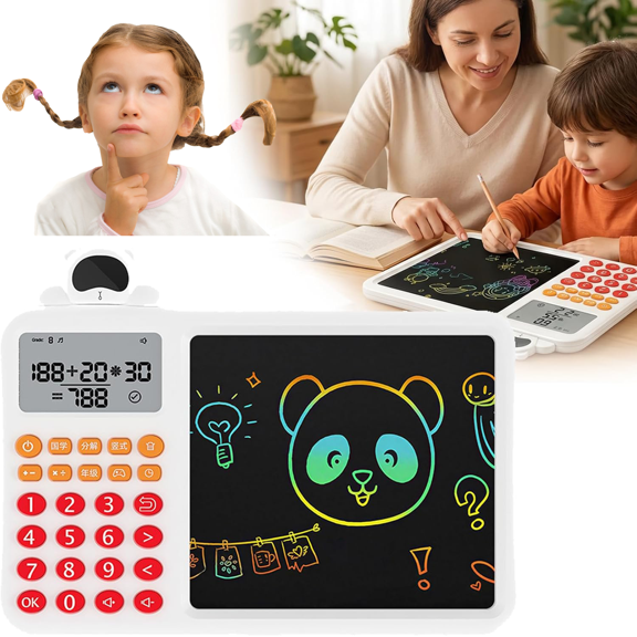 2-in-1 Smart Math Learning Tablet & LCD Writing Pad , Eye-Protect LCD , Interactive Doodle Tool , No Blue Light, No Glare , Electronic Oral Arithmetic Trainer (White-A)
