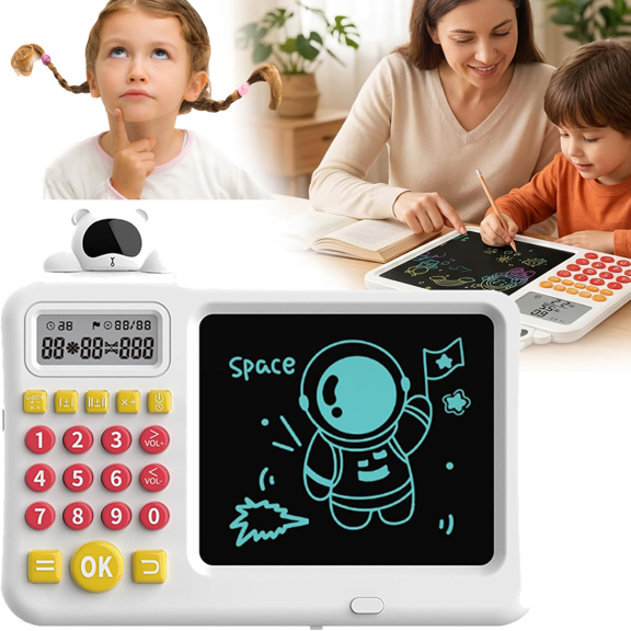 2-in-1 Smart Math Learning Tablet & LCD Writing Pad , Eye-Protect LCD , Interactive Doodle Tool , No Blue Light, No Glare , Electronic Oral Arithmetic Trainer (White-B)