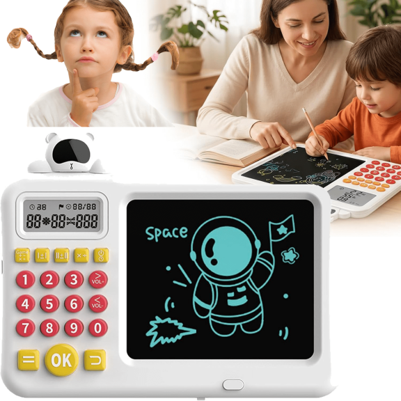 2-in-1 Smart Math Learning Tablet & LCD Writing Pad , Eye-Protect LCD , Interactive Doodle Tool , No Blue Light, No Glare , Electronic Oral Arithmetic Trainer (White-B)