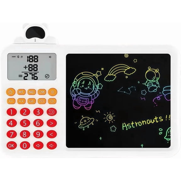 2-in-1 Smart Math Learning Tablet with LCD Writing Pad Interactive Doodle Tool, Decomposition Number Logic Question Bank, Split Screen for Calculation & Sketching(RL White 1 PC)