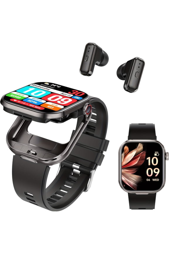 2-in-1 Smart Watch with Built-in Earbuds, HD Audio & Noise Cancelling Calls, Supports Heart Rate, Sleep & Multi-Sport Health Tracking, Compatible with iPhone Android for Men Women