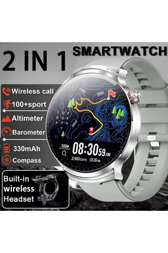2-in-1 Smart Watch & Earbuds, AI Voice, Dual-Call, 1.85" Ultra-Thin Steel, 9D Audio, Multi-Sport Fitness Tracker, Calorie Counter, Men Women, iOS Android