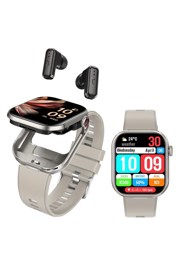 2-in-1 Smart Watch with Built-in Earbuds, HD Audio & Noise Cancelling Calls, Supports Heart Rate, Sleep & Multi-Sport Health Tracking, Compatible with iPhone Android for Men Women