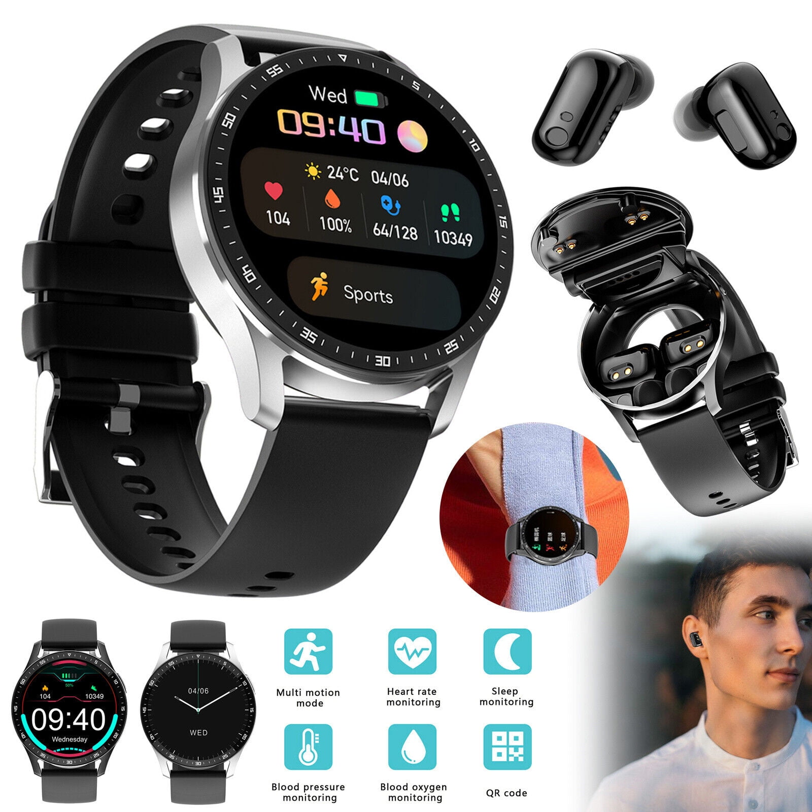 in Smart Watch with TWS Bluetooth Earbuds Fitness Tracker For
