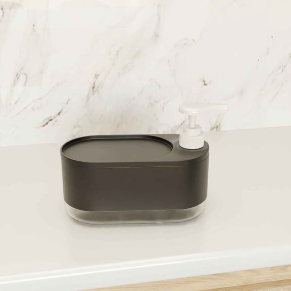 2-in-1 Soap Dispenser with Sponge Holder and Brush, Plastic Pump Kitchen Cleaning Tool Organizer for Dishes Pots Pans Countertop Sink Caddy