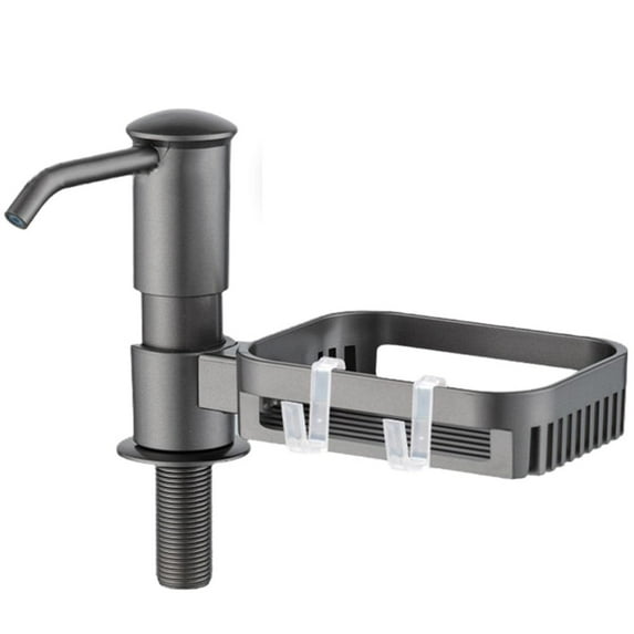 2-in-1 Soap Dispenser with Storage Basket, Brushed Pump Head & Extension Tube, All-in-One Countertop Organizer for Kitchen and Bathroom Sink