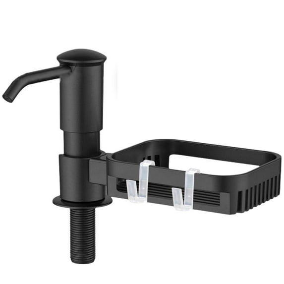 2-in-1 Soap Dispenser with Storage Basket, Brushed Pump Head & Extension Tube, All-in-One Countertop Organizer for Kitchen and Bathroom Sink