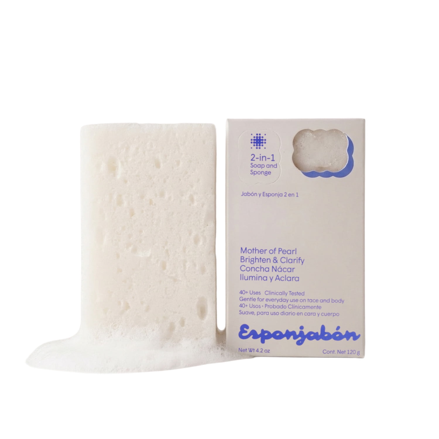 Esponjabon Mother of Pearl Soap Sponge for Face and Body, 2-in-1 Soap Sponge Bar, 4.2 oz