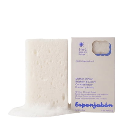 Esponjabon Mother of Pearl Soap Sponge for Face and Body, 2-in-1 Soap Sponge Bar, 4.2 oz