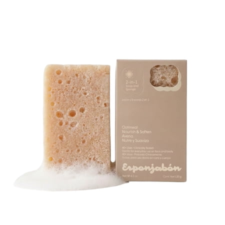 Esponjabon Oatmeal Soap Sponge - Soothe & Exfoliate 2-in-1 Soap Sponge - For Face and Body - 4.2 oz