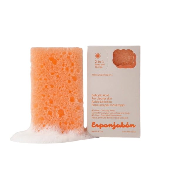 Esponjabon Salicylic Acid Soap Sponge - For Clearer Skin 2-in-1 Soap Sponge - For Face and Body - 4.2 oz