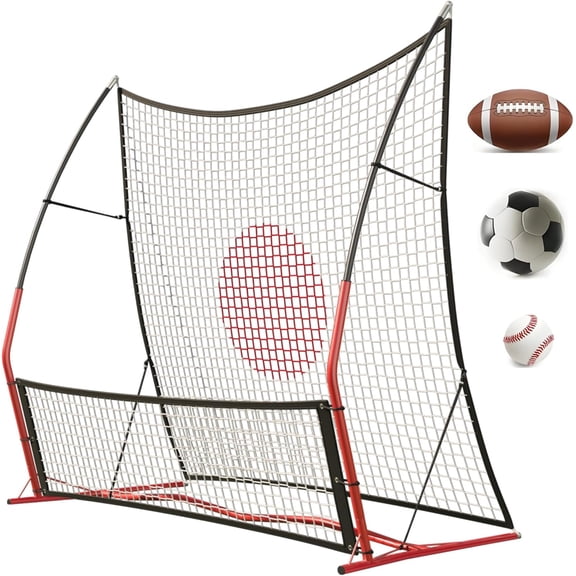 2 in 1 Soccer Re-bound Net - Small and Large Bounce Back Training System with Carry Bag and Ground Stakes