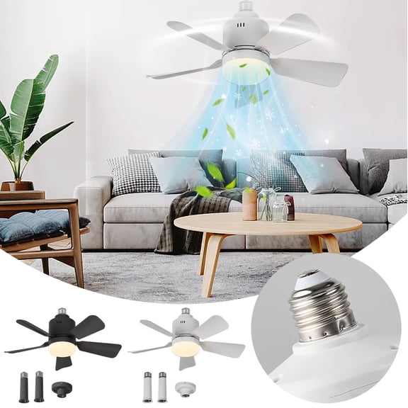 2-in-1 Socket Fan Light with Remote, Small Ceiling Fans with Lights, 3 Colors 3000K-6500K Dimmable LED Light Bulb Fan, E26/E27 Base for Bedroom Kitchen Garage Living Room