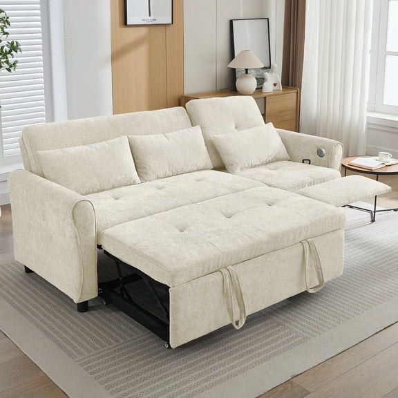 2-in-1 Sofa 82" Three-seater Sofa with a Sofa Bed and a Reversible Recliner Sofa for Living Room, Beige