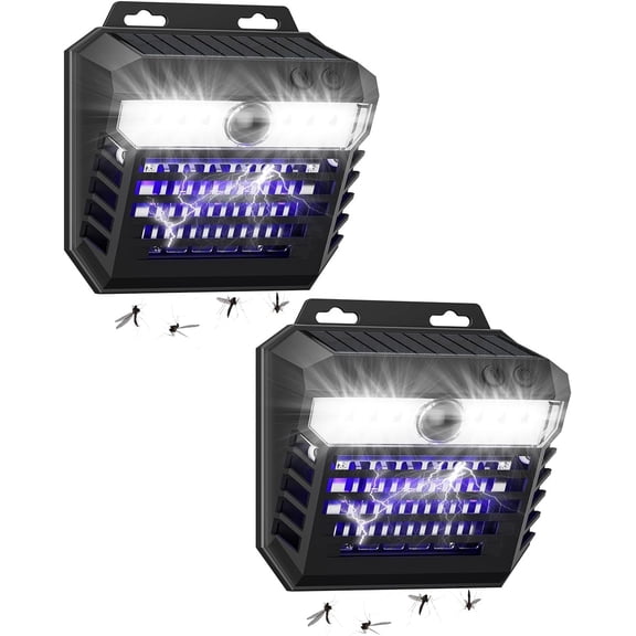 2-in-1 Solar Bug Zapper Outdoor Waterproof with Motion Sensor Light, Cordless Mosquito 3 Modes, Rechargeable Killer Lamp for Patio (Black)