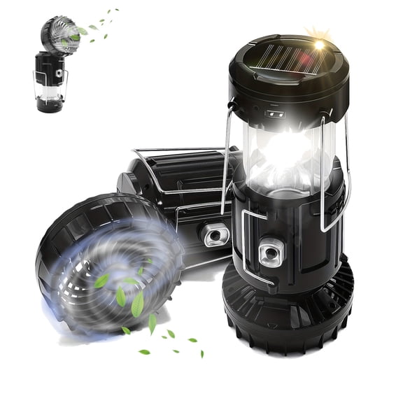 2-in-1 Solar Fan Lantern, Camping Light with 3 Power Modes, Hanging Waterproof, Adjustable Brightness for Power Failure, Emergencies, Hurricanes, Storm Survival, Camping, and Hiking