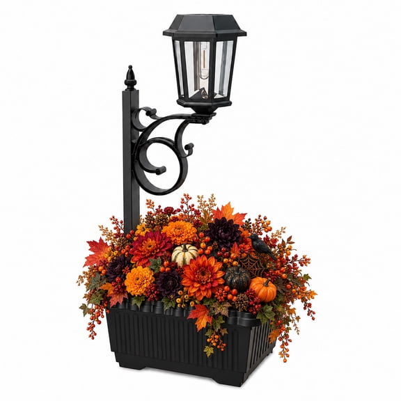 2-in-1 Solar Lamp Post Light with Planter Base, Wall Mount & Freestanding Waterproof Outdoor Post Light, Dusk to Dawn for Garden, Lawn, Patio, Door, 3000K Warm White