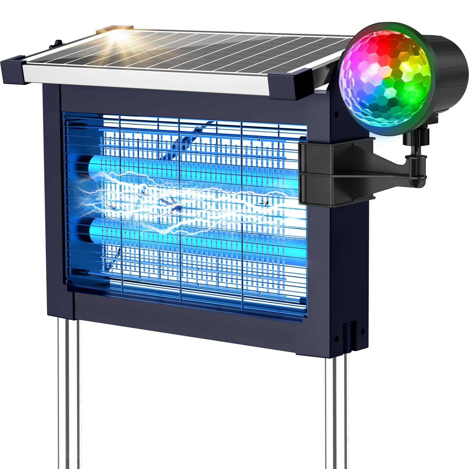2-in-1 Solar Zapper Outdoor  4500v Electric Mosquito With Projection Light Ip66 Waterproof Cordless Fly Type-c Rechargeable For Patio Yard Camping