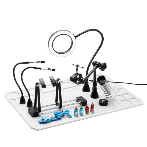 2-in-1 Soldering Repair Station with Silicone Mat, LED Magnifying Lamp and PCB Holder