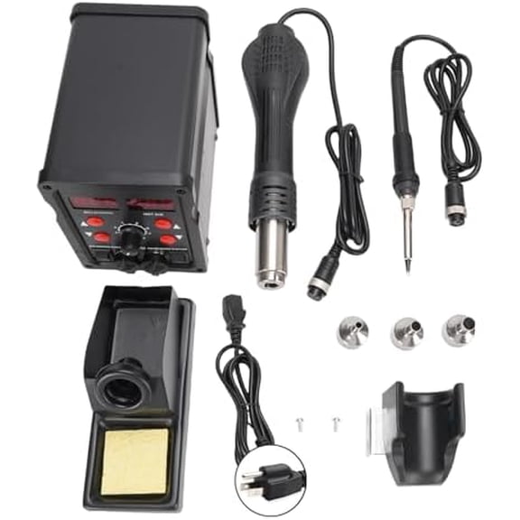 2-in-1 Soldering Station & Hot Air Rework Station with Dual Digital Display, 80W Soldering Iron (200C-500C) and 700W Hot Air Gun (100C-480C), 3 Nozzles, for Electronics Repair, and More$$