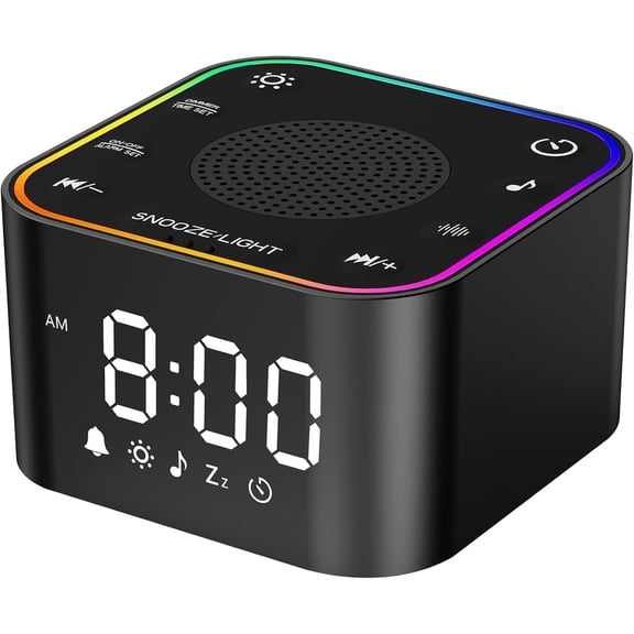 2-in-1 Sound Machine & Alarm Clock: 30 Non-Looping White Noise & Nature Sounds for Fall Asleep Faster, 7 Gentle Wake-Up Alarms - Compact 10oz for Bedroom, Baby Nursery & Travel