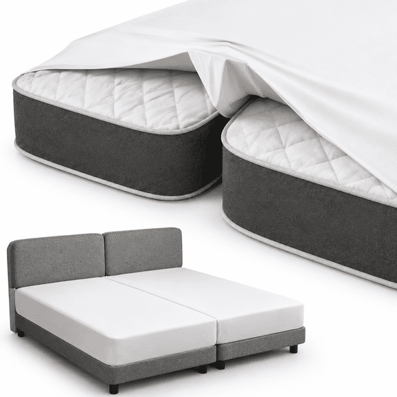 2-in-1 Split King Bed Bridge with Built-in Fitted Sheet, 75"x75"