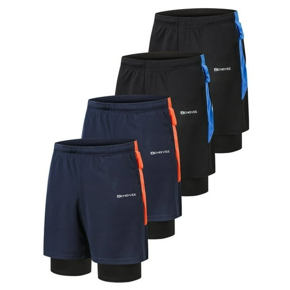 2 in 1 Sports Trousers Men's Short Quick Drying Pack of 4 Breathable Running Trousers Training Trousers for Outdoor Gym
