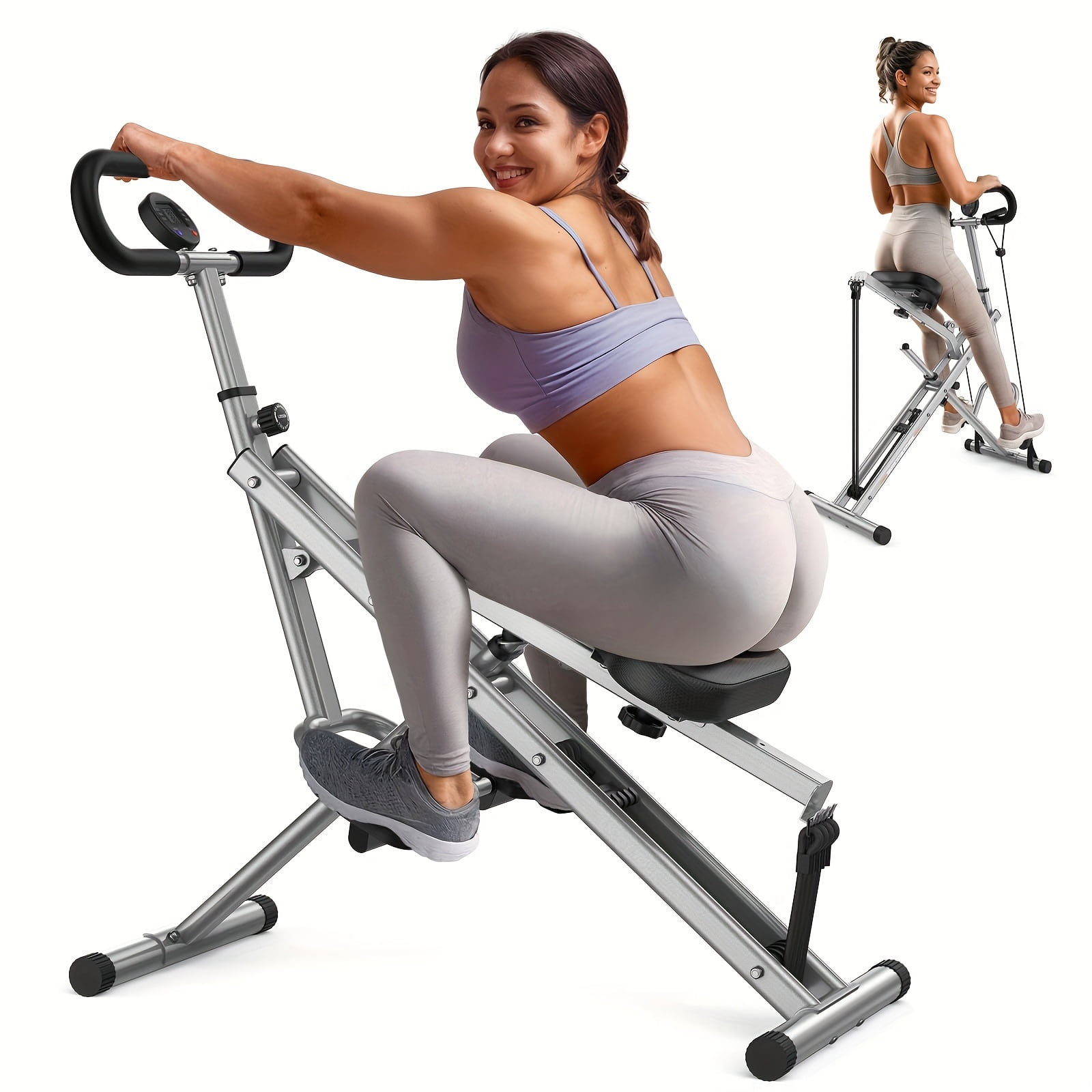 PhysioRoom Squat Machine, Glutes & Leg Exercise Equipment for Home Use | Squat Exercise Machine Relieves Knee Pressure w/Adjustable Handlebars, LCD Monitor, Seat Cushion - Foldable Home Gym Equipment
